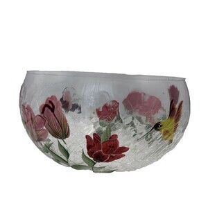 Fifth Avenue Crystal Bowl- TULIP. 9” Mouth blown,Hand Painted Crackled Glass